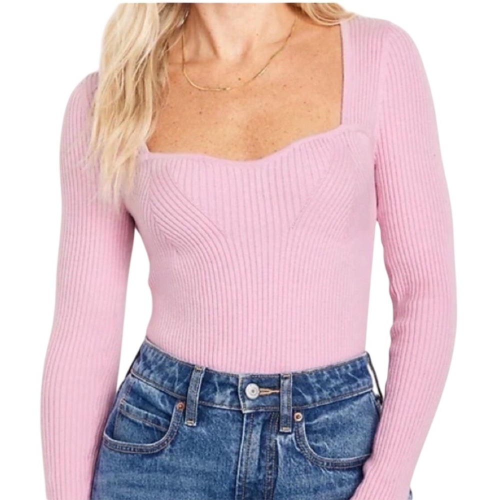 Old Navy Pink Ribbed Sweetheart Neck Long Sleeve Sweater Top XS NWT Coquette